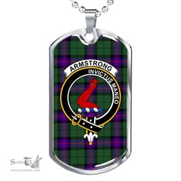 Scottish Armstrong Clan Tartan Dog Tag Necklace - Crest Classic Scottish Plaid Tartan Plaid