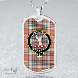 ScottishPlaid Napier Rose Weathered Clan Tartan Dog Tag Necklace - Crest Classic Scottish Plaid Tartan Plaid