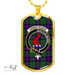 Scottish Armstrong Clan Tartan Dog Tag Necklace - Crest Classic Scottish Plaid Tartan Plaid