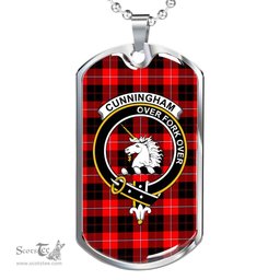 Scottish Cunningham Clan Tartan Dog Tag Necklace - Crest Classic Scottish Plaid Tartan Plaid