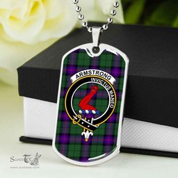 Scottish Armstrong Clan Tartan Dog Tag Necklace - Crest Classic Scottish Plaid Tartan Plaid
