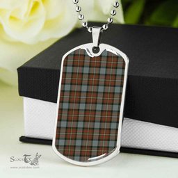 Scottish Fergusson Weathered Clan Tartan Dog Tag Necklace - Classic Scottish Plaid Tartan Plaid