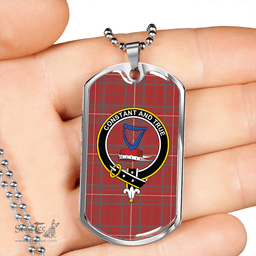 ScottishPlaid Rose Weathered Clan Tartan Dog Tag Necklace - Crest Classic Scottish Plaid Tartan Plaid