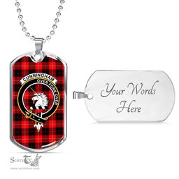 Scottish Cunningham Clan Tartan Dog Tag Necklace - Crest Classic Scottish Plaid Tartan Plaid