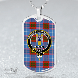 ScottishPlaid Preston Clan Tartan Dog Tag Necklace - Crest Classic Scottish Plaid Tartan Plaid