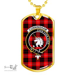 Scottish Cunningham Clan Tartan Dog Tag Necklace - Crest Classic Scottish Plaid Tartan Plaid
