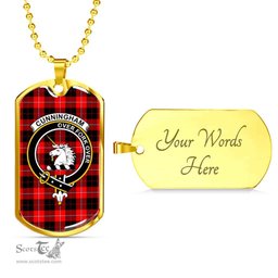 Scottish Cunningham Clan Tartan Dog Tag Necklace - Crest Classic Scottish Plaid Tartan Plaid