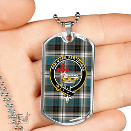 ScottishPlaid MacDonald Dress Muted Blue Special Ancient Clan Tartan Dog Tag Necklace - Crest Classic Scottish Plaid Tartan Plaid