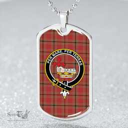 ScottishPlaid MacDonald of Belfinlay Weathered Clan Tartan Dog Tag Necklace - Crest Classic Scottish Plaid Tartan Plaid
