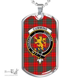 Scottish Cumming Clan Tartan Dog Tag Necklace - Crest Classic Scottish Plaid Tartan Plaid