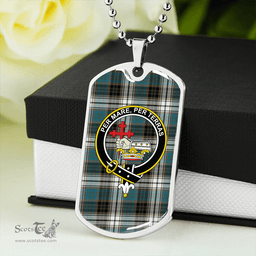 ScottishPlaid MacDonald Dress Muted Blue Special Ancient Clan Tartan Dog Tag Necklace - Crest Classic Scottish Plaid Tartan Plaid