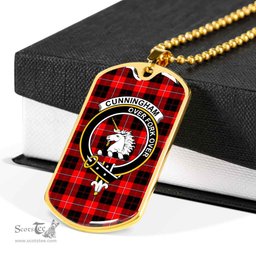 Scottish Cunningham Clan Tartan Dog Tag Necklace - Crest Classic Scottish Plaid Tartan Plaid