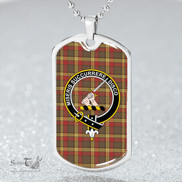 ScottishPlaid MacMillan Ancient (Clans Originaux) Weathered Clan Tartan Dog Tag Necklace - Crest Classic Scottish Plaid Tartan Plaid