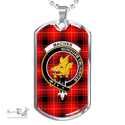 Scottish MacIver Clan Tartan Dog Tag Necklace - Crest Classic Scottish Plaid Tartan Plaid