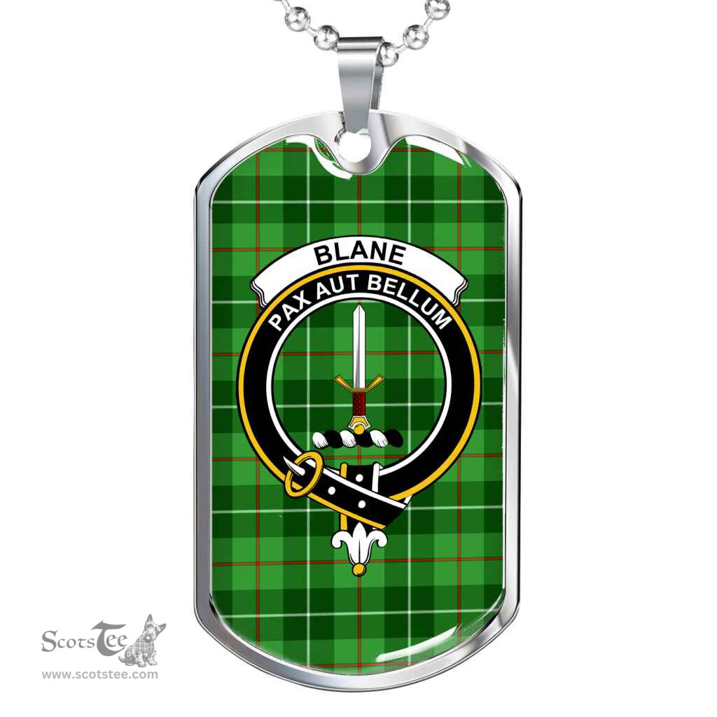Scottish Blane Clan Tartan Dog Tag Necklace - Crest Classic Scottish Plaid Tartan Plaid