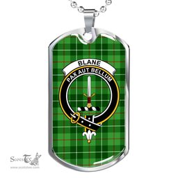Scottish Blane Clan Tartan Dog Tag Necklace - Crest Classic Scottish Plaid Tartan Plaid