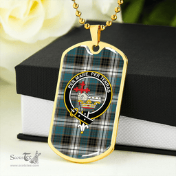 ScottishPlaid MacDonald Dress Muted Blue Special Ancient Clan Tartan Dog Tag Necklace - Crest Classic Scottish Plaid Tartan Plaid