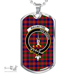 Scottish MacIntyre Clan Tartan Dog Tag Necklace - Crest Classic Scottish Plaid Tartan Plaid
