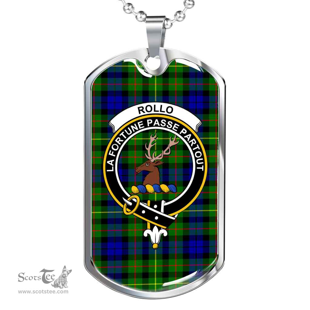 Scottish Rollo Clan Tartan Dog Tag Necklace - Crest Classic Scottish Plaid Tartan Plaid