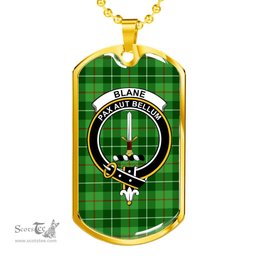 Scottish Blane Clan Tartan Dog Tag Necklace - Crest Classic Scottish Plaid Tartan Plaid