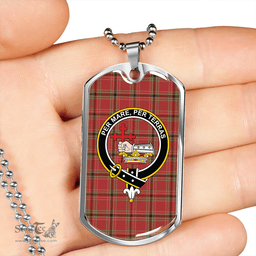 ScottishPlaid MacDonald of Belfinlay Weathered Clan Tartan Dog Tag Necklace - Crest Classic Scottish Plaid Tartan Plaid
