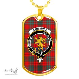 Scottish Cumming Clan Tartan Dog Tag Necklace - Crest Classic Scottish Plaid Tartan Plaid