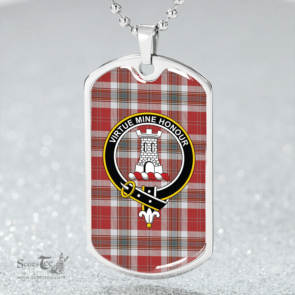 ScottishPlaid MacLean of Duart Dress Red Weathered Clan Tartan Dog Tag Necklace - Crest Classic Scottish Plaid Tartan Plaid