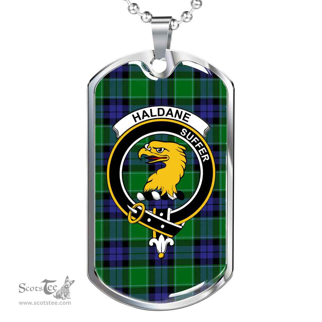Scottish Haldane Clan Tartan Dog Tag Necklace - Crest Classic Scottish Plaid Tartan Plaid
