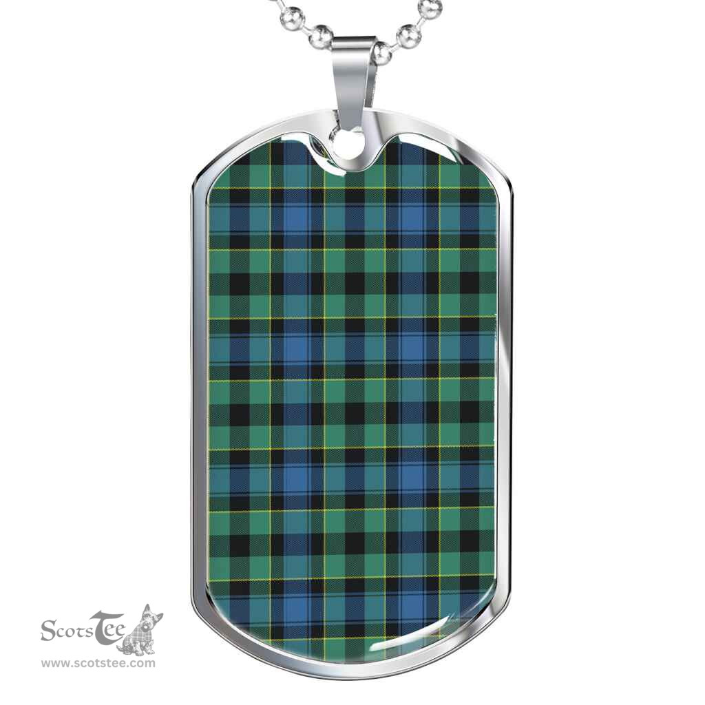 Scottish Mouat Clan Tartan Dog Tag Necklace - Classic Scottish Plaid Tartan Plaid