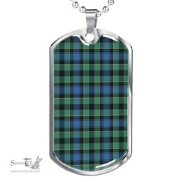 Scottish Mouat Clan Tartan Dog Tag Necklace - Classic Scottish Plaid Tartan Plaid