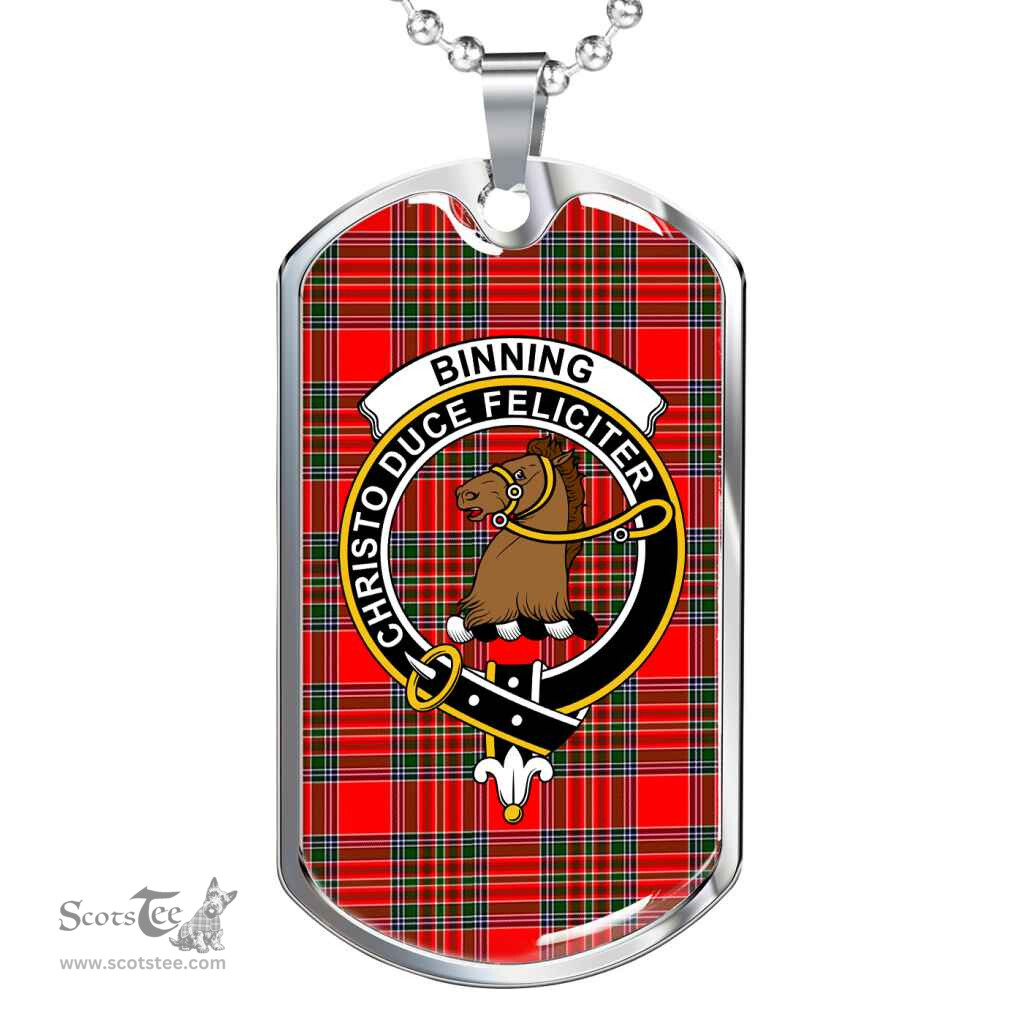 Scottish Binning of Wallifoord Clan Tartan Dog Tag Necklace - Crest Classic Scottish Plaid Tartan Plaid