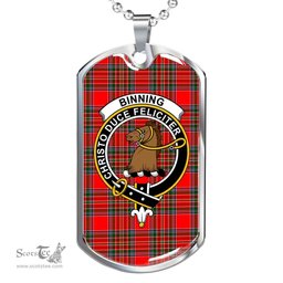 Scottish Binning of Wallifoord Clan Tartan Dog Tag Necklace - Crest Classic Scottish Plaid Tartan Plaid