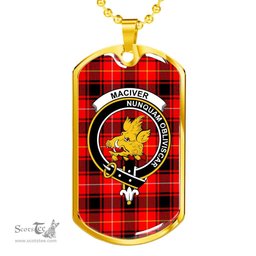 Scottish MacIver Clan Tartan Dog Tag Necklace - Crest Classic Scottish Plaid Tartan Plaid