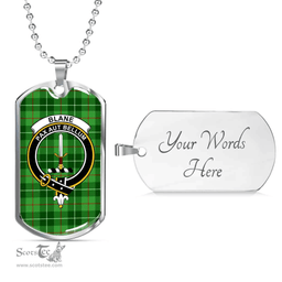 Scottish Blane Clan Tartan Dog Tag Necklace - Crest Classic Scottish Plaid Tartan Plaid