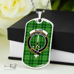Scottish Blane Clan Tartan Dog Tag Necklace - Crest Classic Scottish Plaid Tartan Plaid