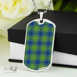 Scottish Johnston Ancient Clan Tartan Dog Tag Necklace - Classic Scottish Plaid Tartan Plaid