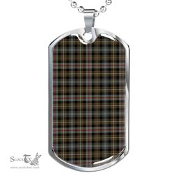 Scottish MacKenzie Weathered Clan Tartan Dog Tag Necklace - Classic Scottish Plaid Tartan Plaid