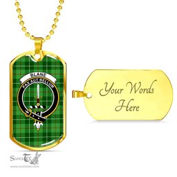 Scottish Blane Clan Tartan Dog Tag Necklace - Crest Classic Scottish Plaid Tartan Plaid