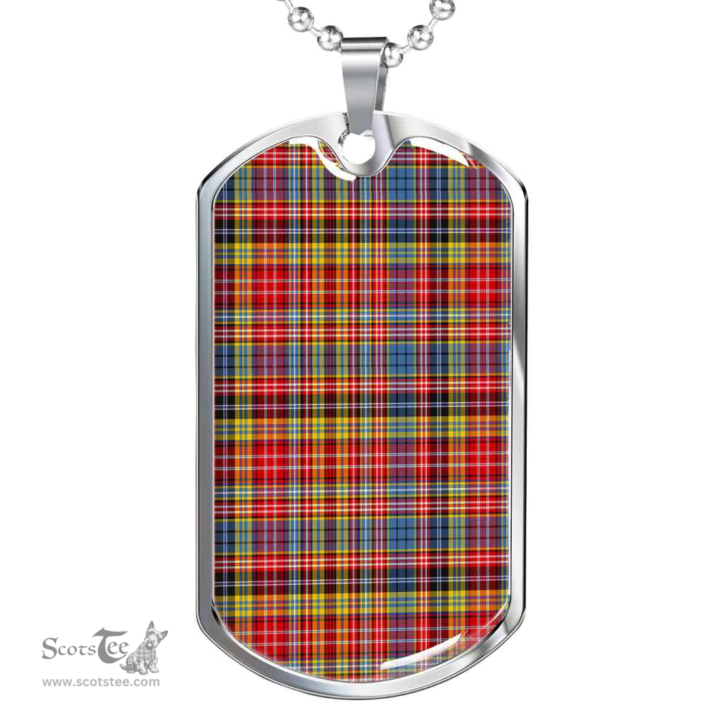 Scottish Drummond of Strathallan Clan Tartan Dog Tag Necklace - Classic Scottish Plaid Tartan Plaid