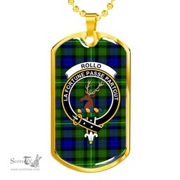 Scottish Rollo Clan Tartan Dog Tag Necklace - Crest Classic Scottish Plaid Tartan Plaid