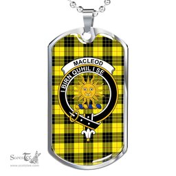 Scottish MacLeod Clan Tartan Dog Tag Necklace - Crest Classic Scottish Plaid Tartan Plaid