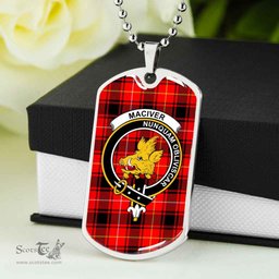 Scottish MacIver Clan Tartan Dog Tag Necklace - Crest Classic Scottish Plaid Tartan Plaid