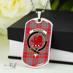 Scottish Moubray Clan Tartan Dog Tag Necklace - Crest Classic Scottish Plaid Tartan Plaid