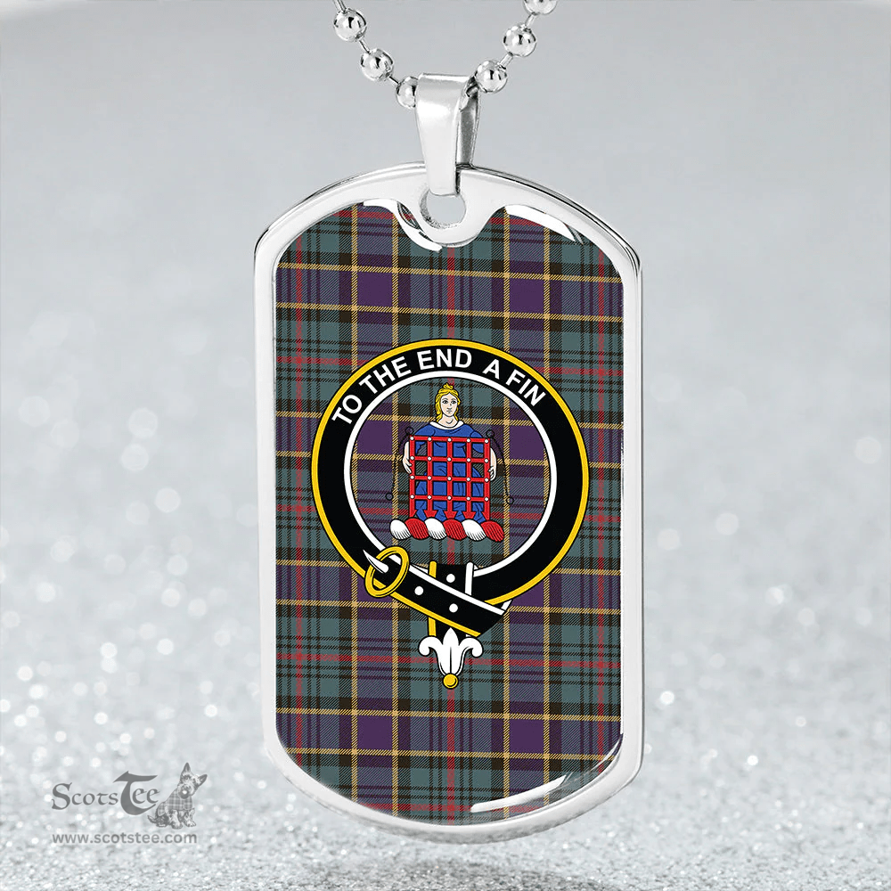 ScottishPlaid Ogilvie of Inverarity (Wilson) Weathered Clan Tartan Dog Tag Necklace - Crest Classic Scottish Plaid Tartan Plaid