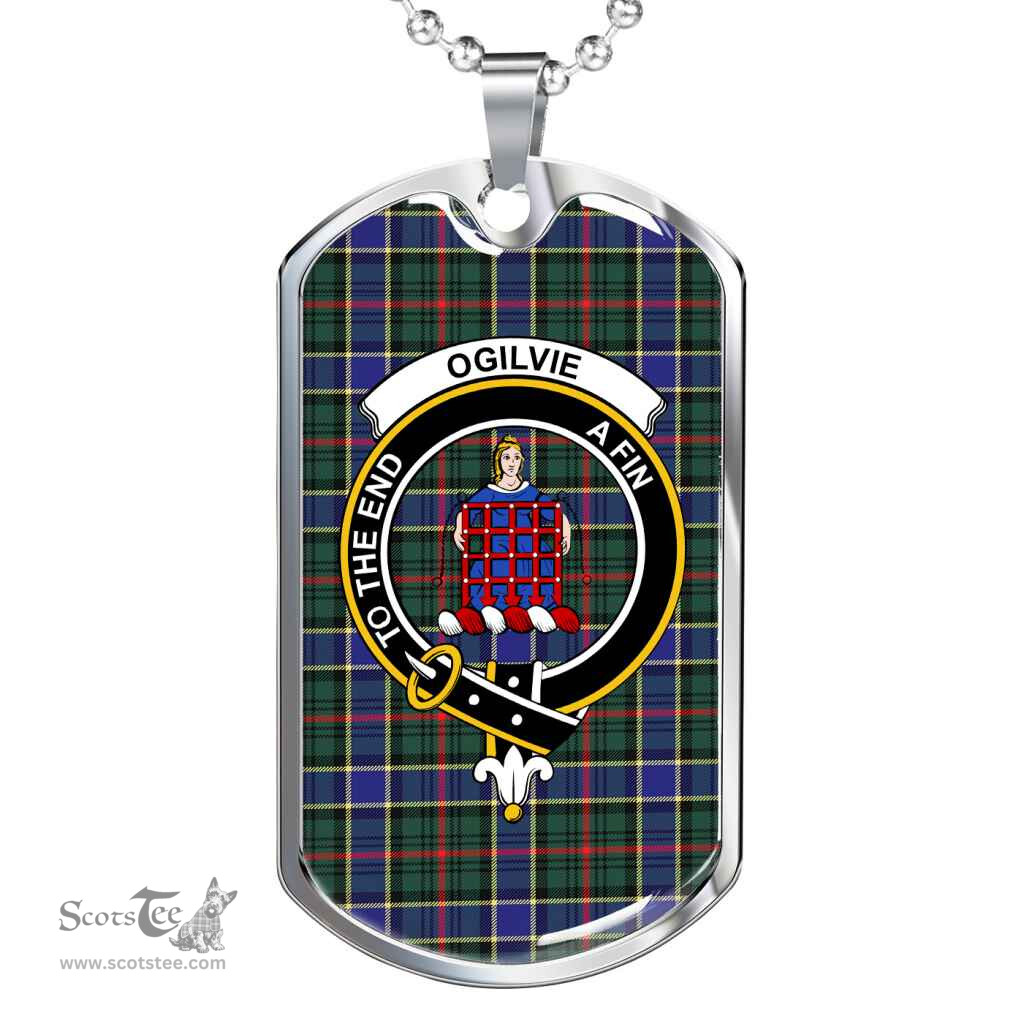Scottish Ogilvie Clan Tartan Dog Tag Necklace - Crest Classic Scottish Plaid Tartan Plaid