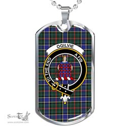 Scottish Ogilvie Clan Tartan Dog Tag Necklace - Crest Classic Scottish Plaid Tartan Plaid