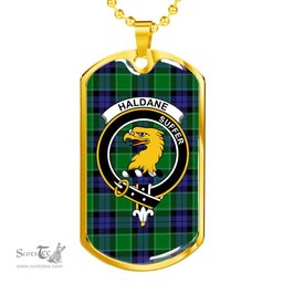 Scottish Haldane Clan Tartan Dog Tag Necklace - Crest Classic Scottish Plaid Tartan Plaid