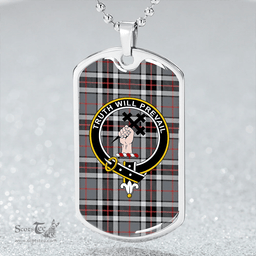 ScottishPlaid Thomson Dress Grey (Thompson Dress Grey) Weathered Clan Tartan Dog Tag Necklace - Crest Classic Scottish Plaid Tartan Plaid