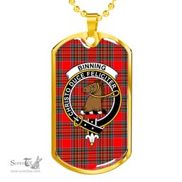 Scottish Binning of Wallifoord Clan Tartan Dog Tag Necklace - Crest Classic Scottish Plaid Tartan Plaid