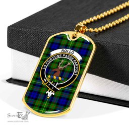 Scottish Rollo Clan Tartan Dog Tag Necklace - Crest Classic Scottish Plaid Tartan Plaid